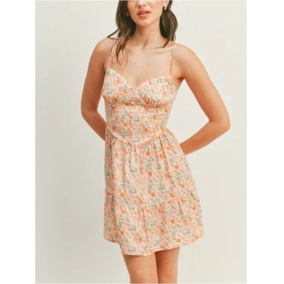 NEW ALL IN FAVOR Orange Floral Sleeveless Blossom Mini Dress Size L - Picture 1 of 9